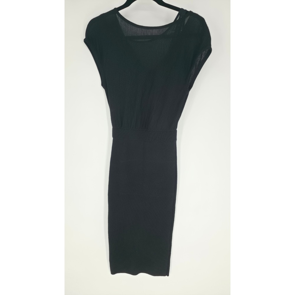ALICE + OLIVIA BLACK WOOL BLEND MIDI DRESS PENCIL BLOUSON XS CLASSIC